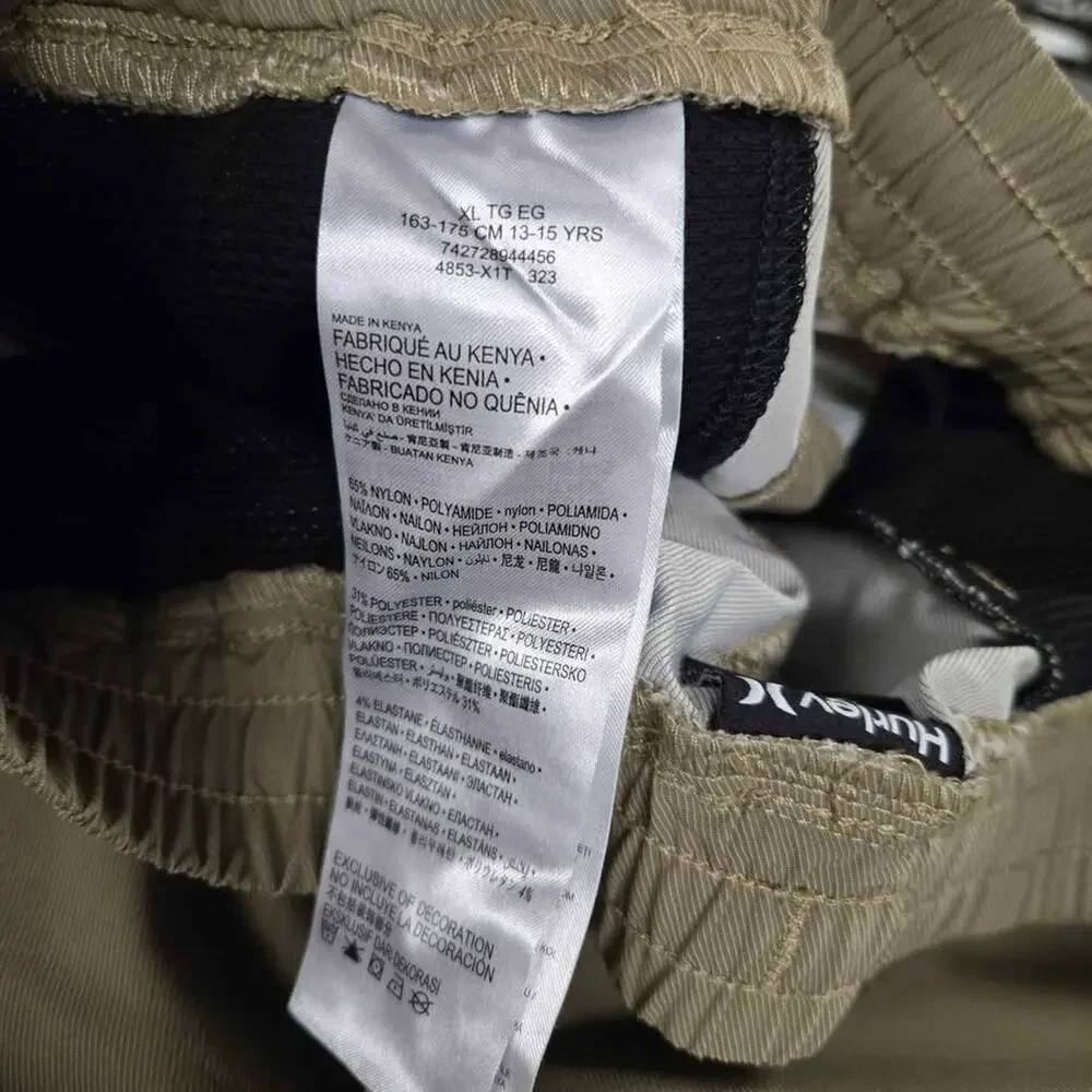 Hurley Boys Khaki Tan‎ Stretch Nylon Elastic Waist Jogger Pants XL 14/16